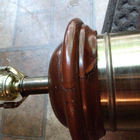 Vintage Mid Century Wood & Brass Tea Tin Canister Cylinder Lamp - Picture 11 of 13